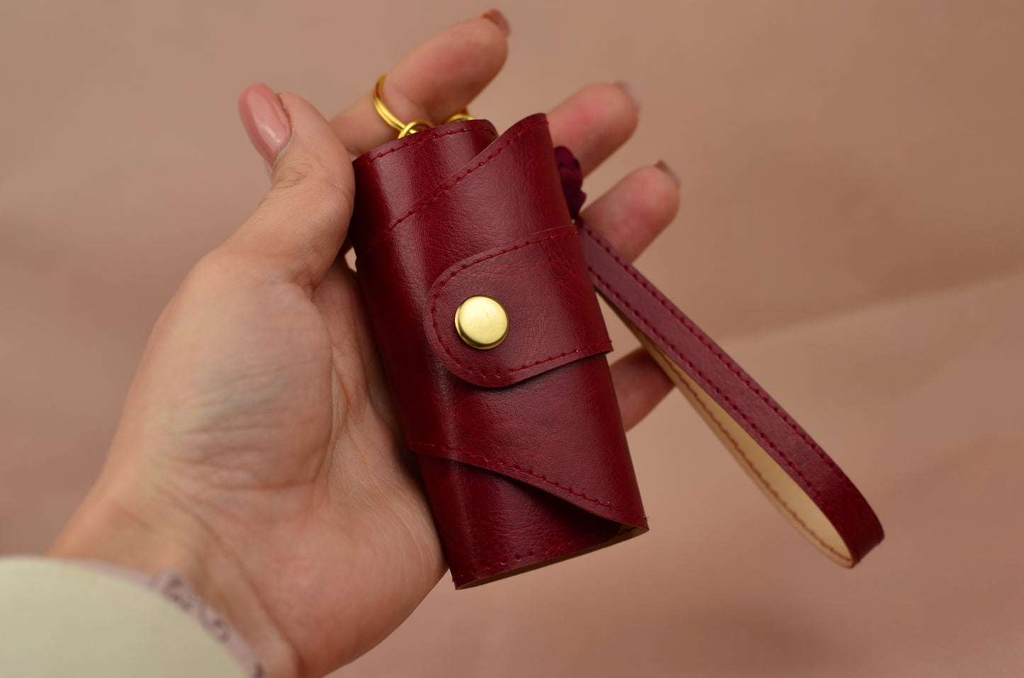 Luxury Faux Leather Key Holder with Gold Accents