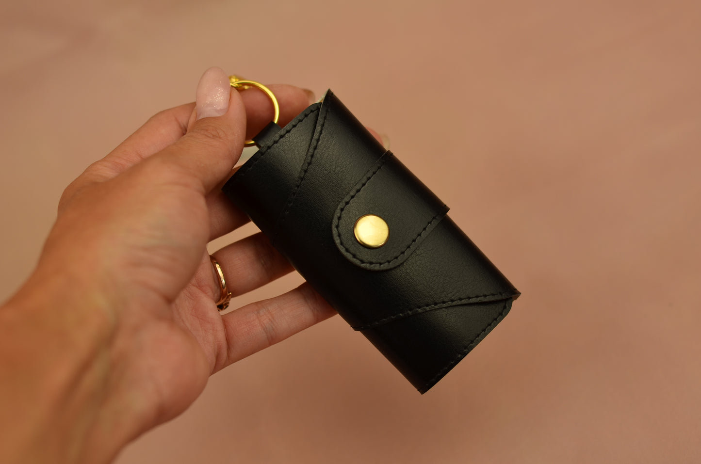 Luxury Faux Leather Key Holder with Gold Accents
