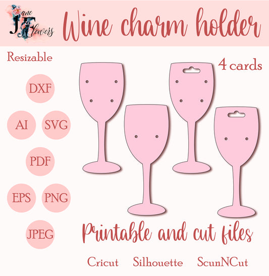 Editable wine charm cards holder SVG, template for package