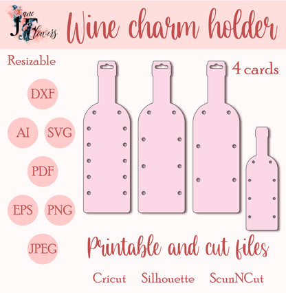 Editable wine charm cards holder SVG, template for packaging