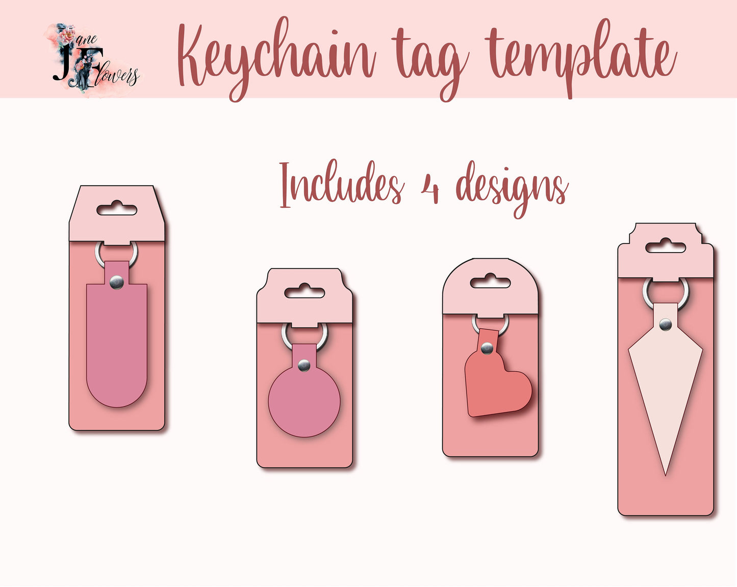 Flat lay of lanyard display card with hanging keychains