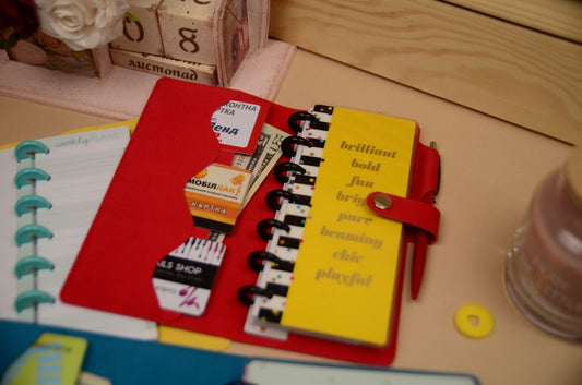 Flat lay of mini skinny classic planner cover with weekly notebook inside