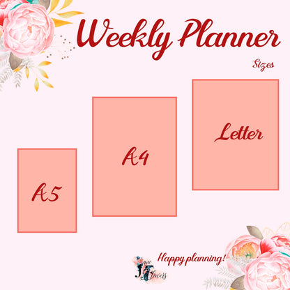 Printable planner pages, 2022 weekly planner on two pages, A5 planner pages, weekly schedule A4 / A5 / Letter size, weekly planner inserts