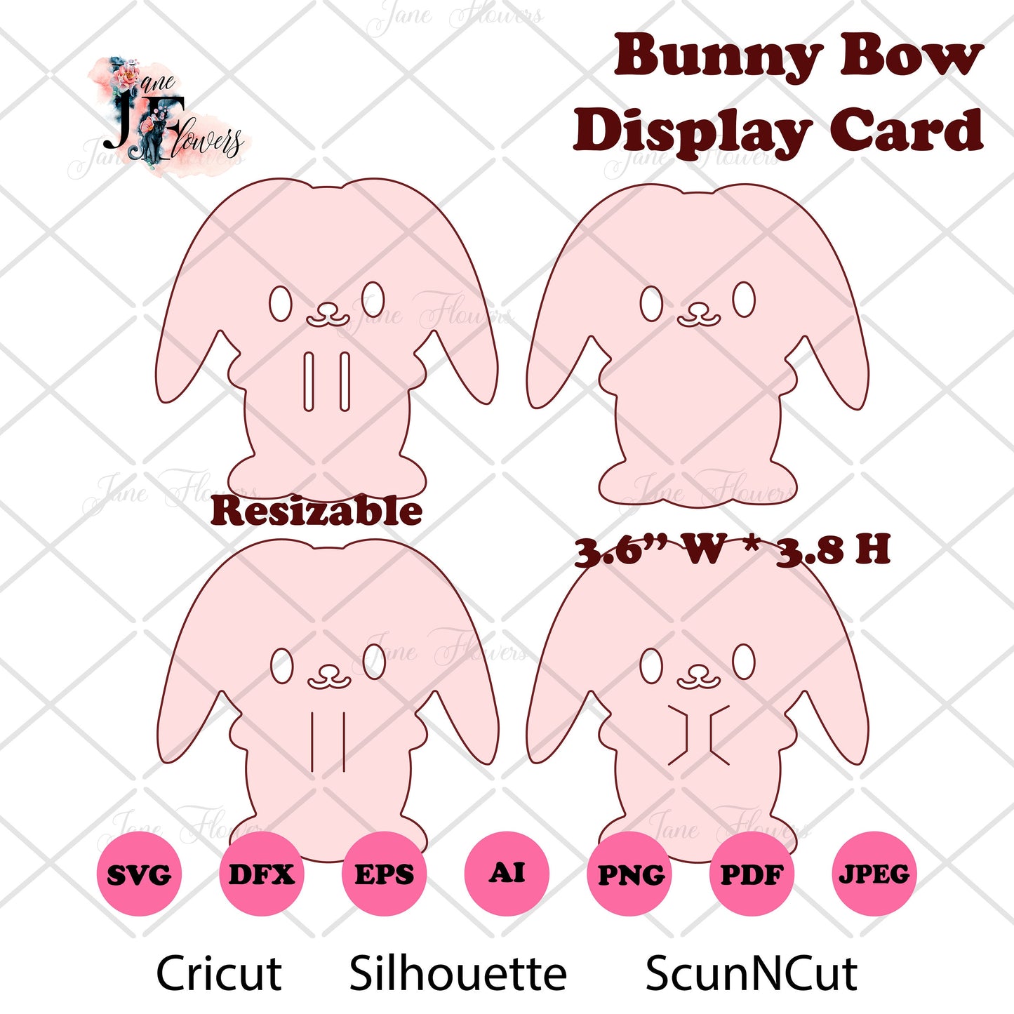 Hair bow card svg, Easter Bunny bow display card, bow card holder, Bunny bow card template, cricut leather headband card