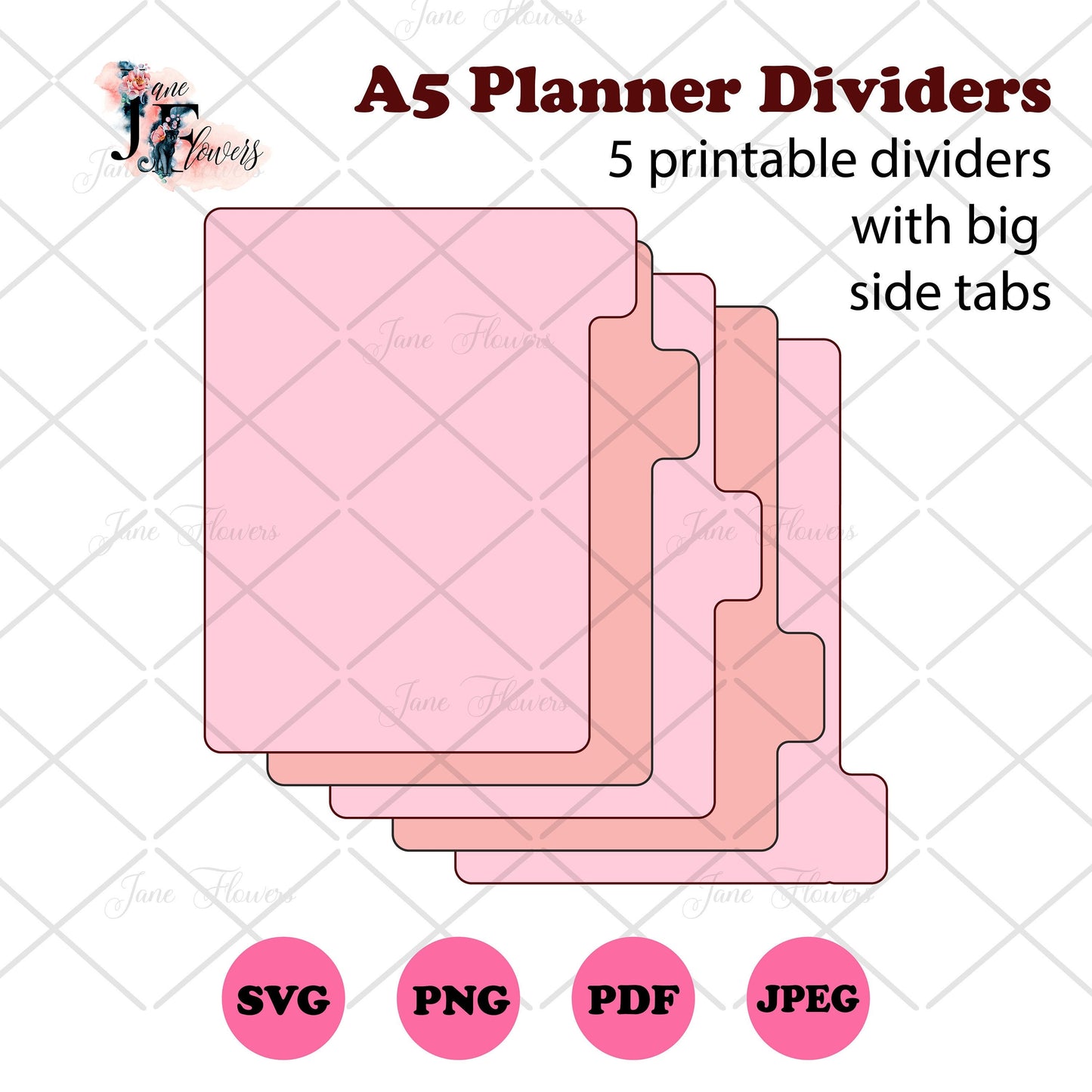 A5 Planner Tabs, Divider Pages, A5 binder dividers for Cricut, A5 side tabs templates, Printable dividers SVG, PDF