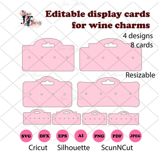 Editable wine charm cards, Wine Ring Holder, Charming Display Card SVG, Template for package wine charms, svg dxf png ai files,