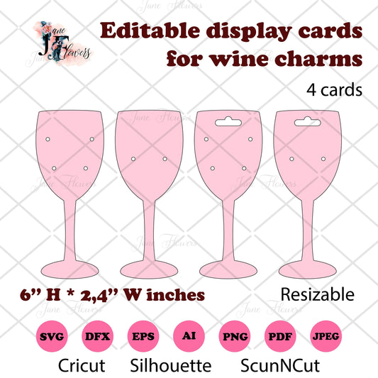 Editable wine charm cards, Wine Ring Holder, Charming Display Card SVG, Template for package wine charms, svg dxf png ai files,