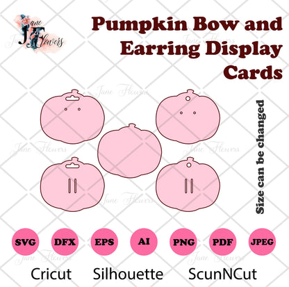 Pumpkin bow and earring display card SVG Bow bundle Display Cards Bow display card cut file Bow card template cricut Pumpkin silhouette