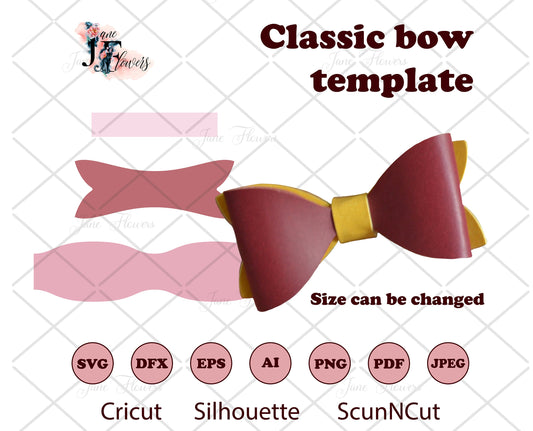 Classic bow template svg, bow pattern, hair bow svg, bow cut file, hair accessories, felt hair bow, faux leather bow SVG, cricut template