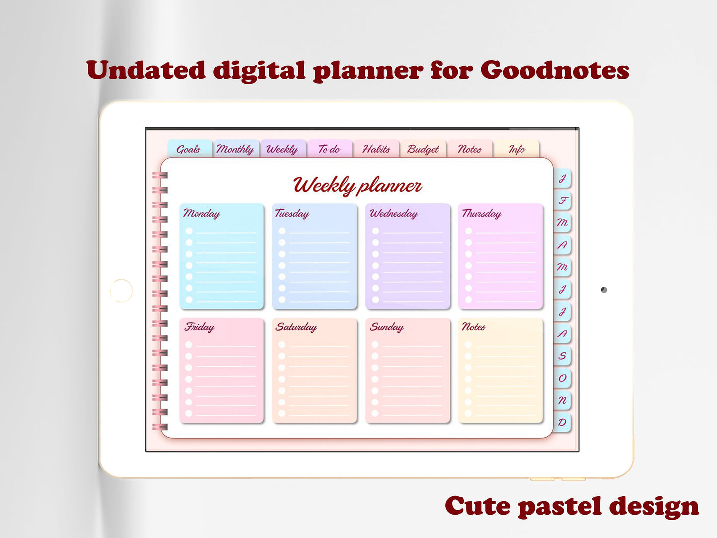 Pastel undated digital planner for goodnotes