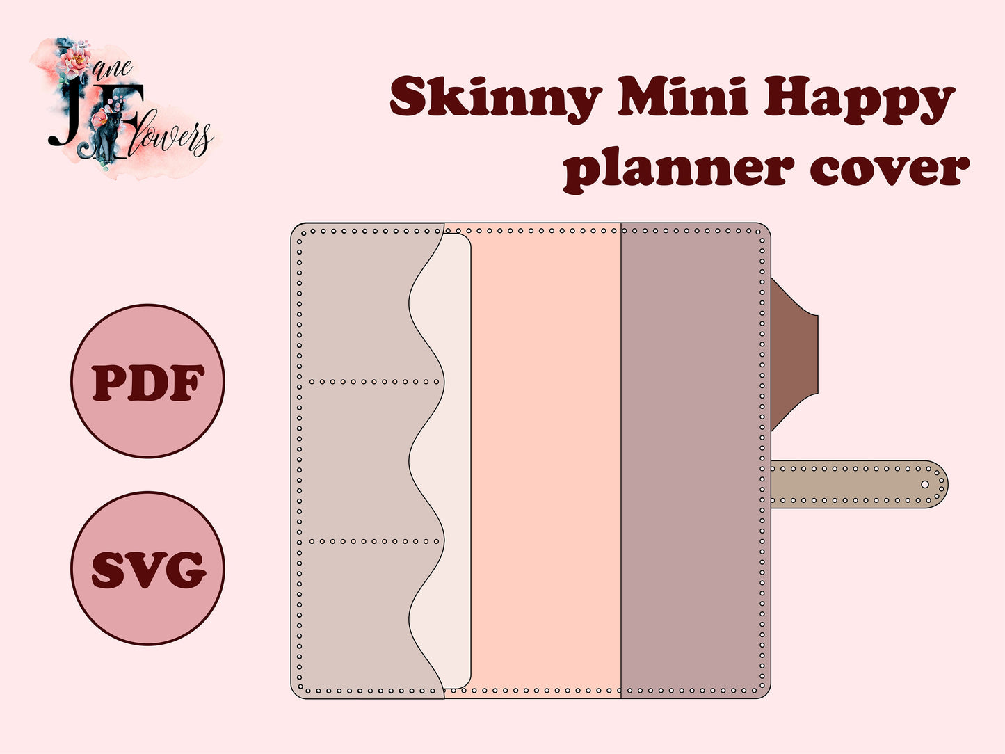 DIY minimalist Happy planner cover for Skinny mini, leather journal cover SVG, planner cover pattern, discbound notebook cover template