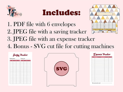 Printable cash envelopes with budget tracker, budget envelopes, money envelopes A6 PDF, horizontal cash envelope template + SVG for cricut