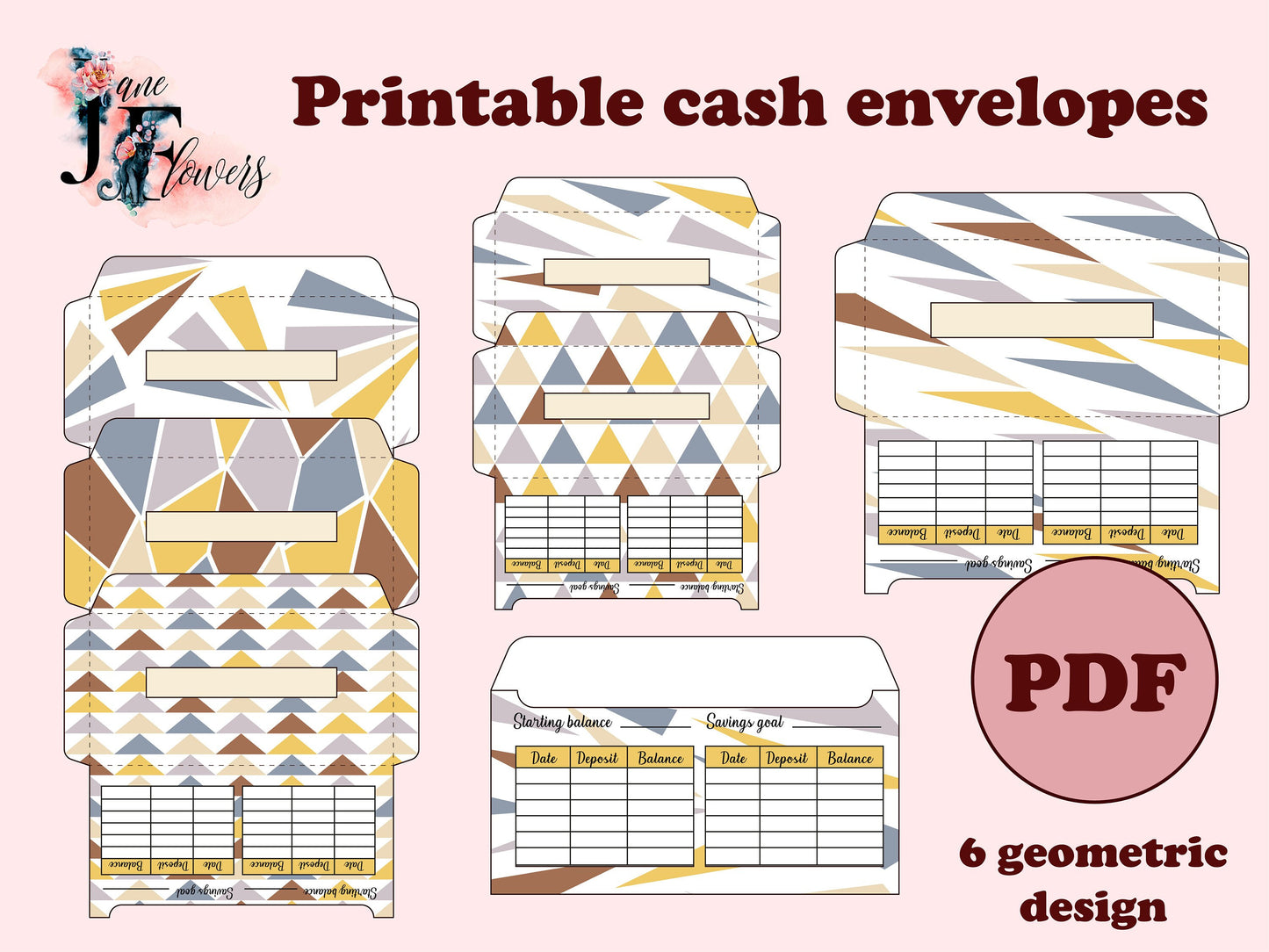 Printable cash envelopes with budget tracker, budget envelopes, money envelopes A6 PDF, horizontal cash envelope template + SVG for cricut