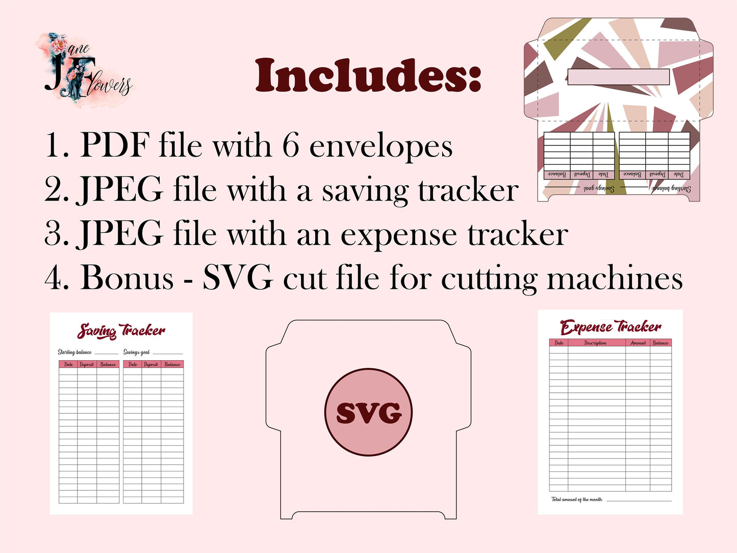 A6 cash envelopes with budget tracker, printable budget envelopes, money envelopes A6 PDF, cash envelope template + SVG for cricut