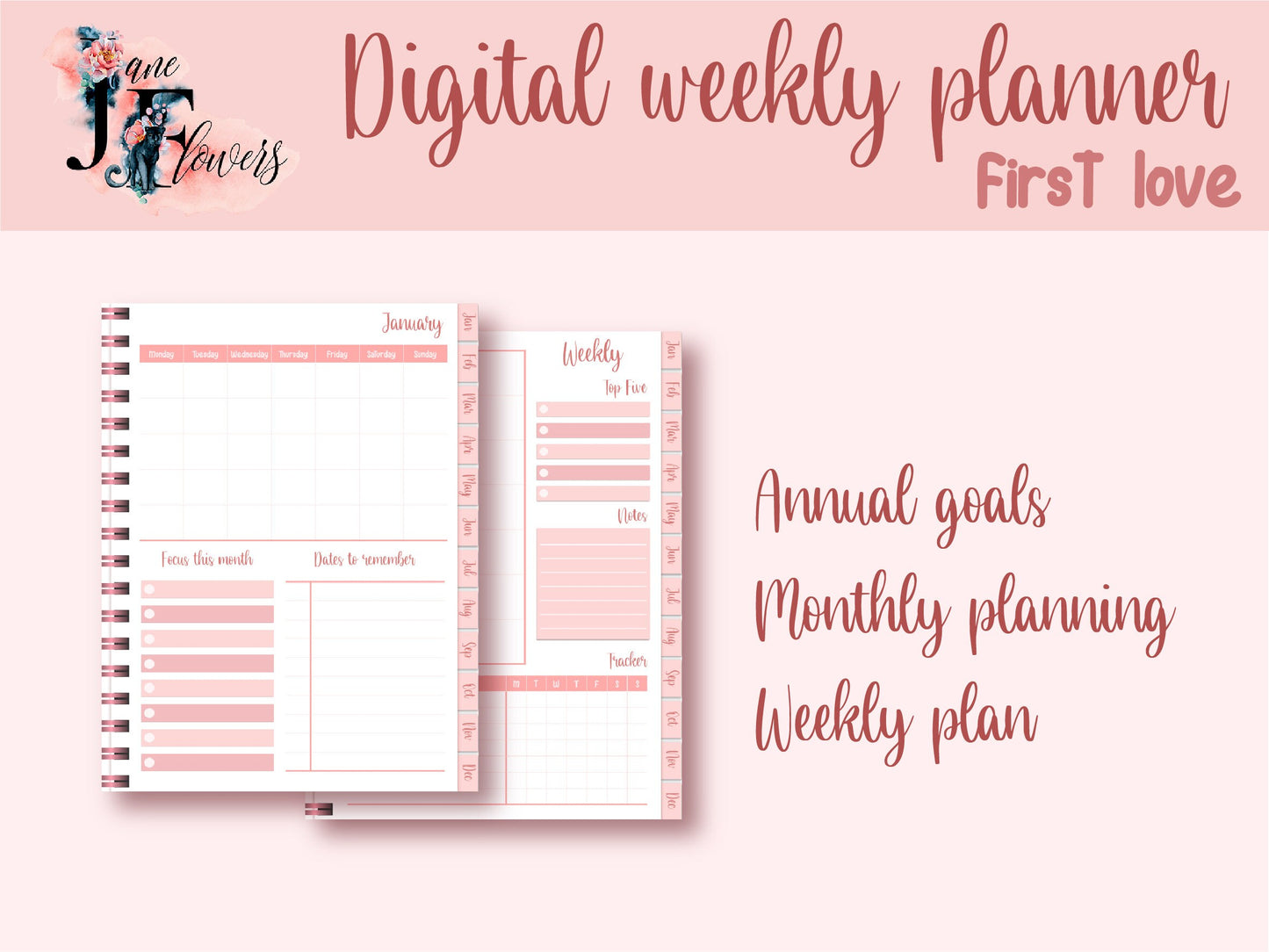 Undated digital planner , cute goodnotes planner, pink life planner, weekly planner, iPad planner, monthly planner, pink planner hyperlinked