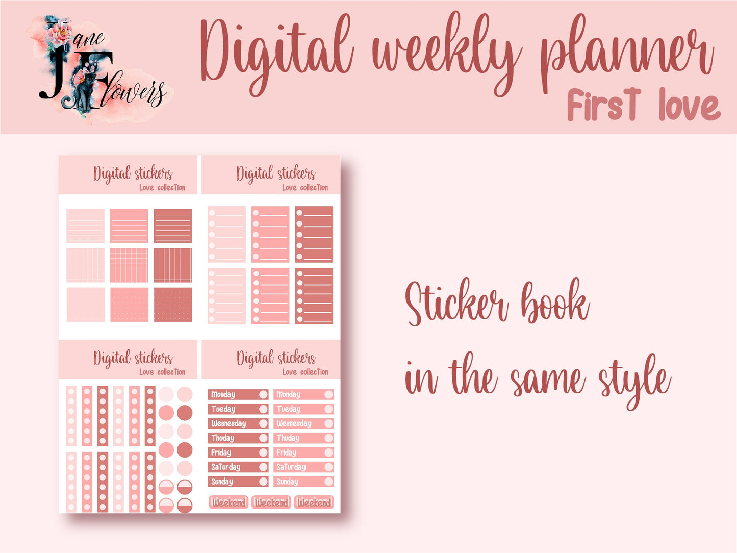 Undated digital planner , cute goodnotes planner, pink life planner, weekly planner, iPad planner, monthly planner, pink planner hyperlinked