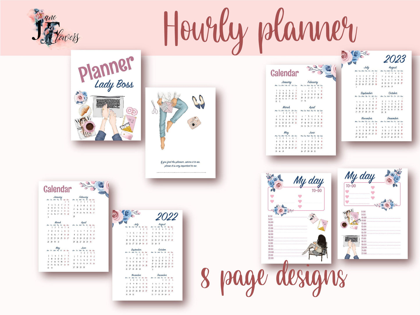 A5 daily planner inserts printables, undated hourly planner, printable daily planner pages, schedule Planner, A5 boss lady inserts