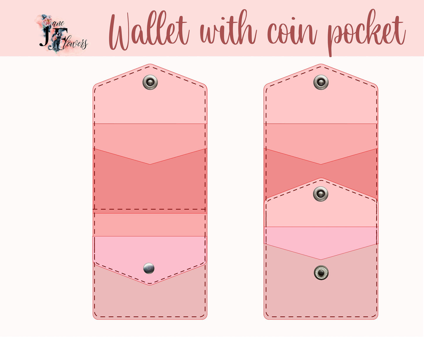 Cute wallet SVG template with coin pocket, minimalist business card holder pattern, keychain card wallet, faux leather SVG, coin purse