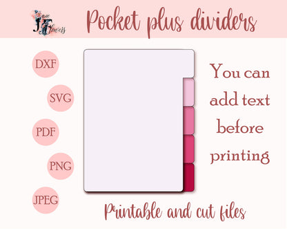 5 side tabs for pocket plus dividers templates SVG, planner tabs printable PDF, downloadable planner dividers pages, divider with tabs