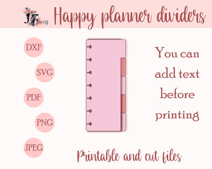 5 side tab dividers templates for Skinny mini Happy planner, divider pages with tabs, DIY discbound dividers, printable dividers SVG, PDF