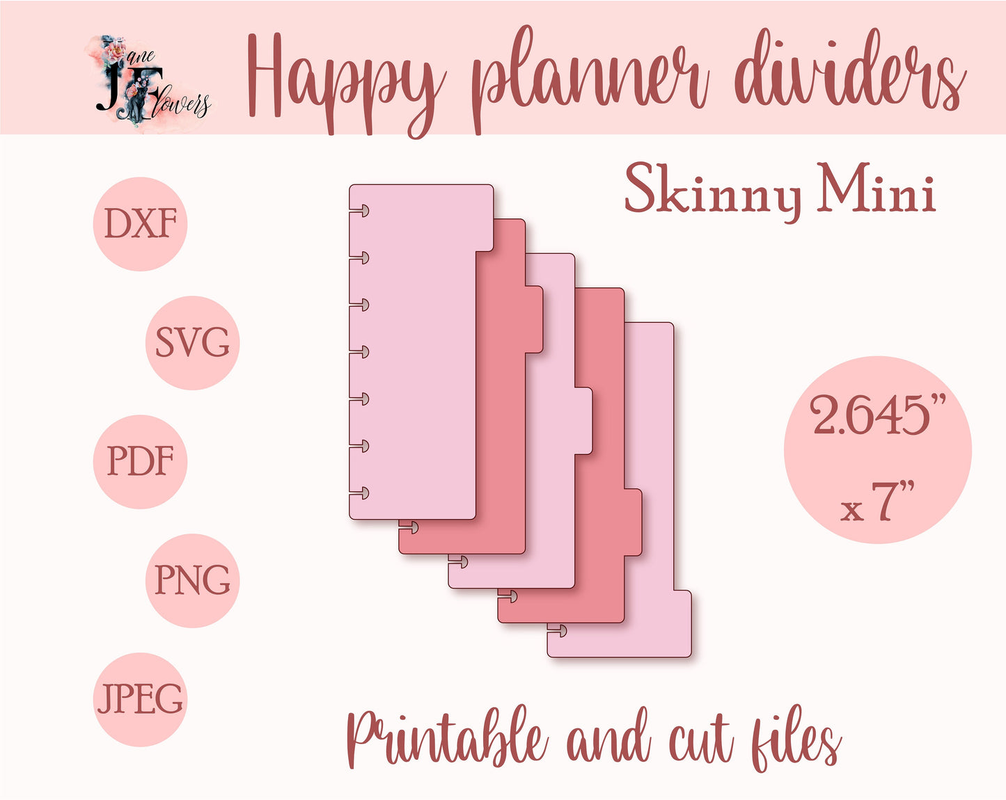 5 side tab dividers templates for Skinny mini Happy planner, divider pages with tabs, DIY discbound dividers, printable dividers SVG, PDF