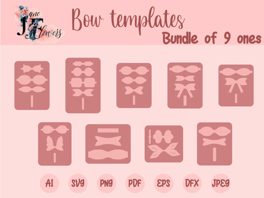 Bow bundle SVG, hair bow template, 9 faux leather bow template svg, bow collection SVG, felt bow SVG, hair bow pattern, bow cut file