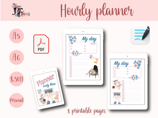 A5 daily planner inserts printables, undated hourly planner, printable daily planner pages, schedule Planner, A5 boss lady inserts