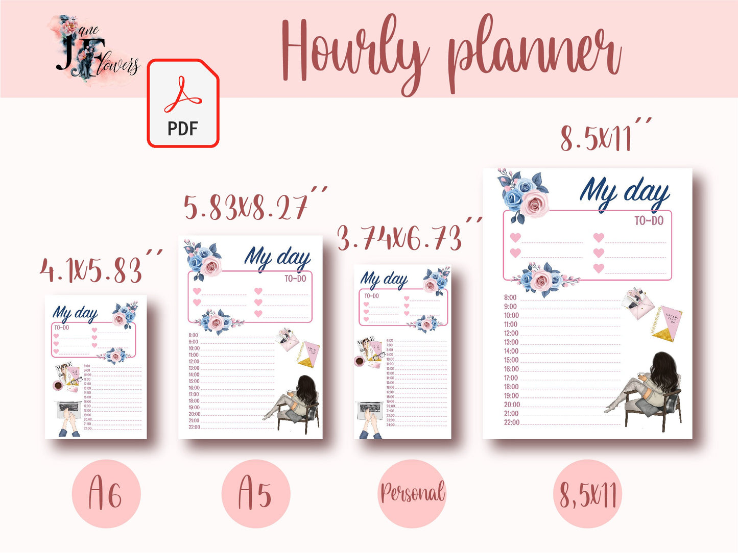 A5 daily planner inserts printables, undated hourly planner, printable daily planner pages, schedule Planner, A5 boss lady inserts