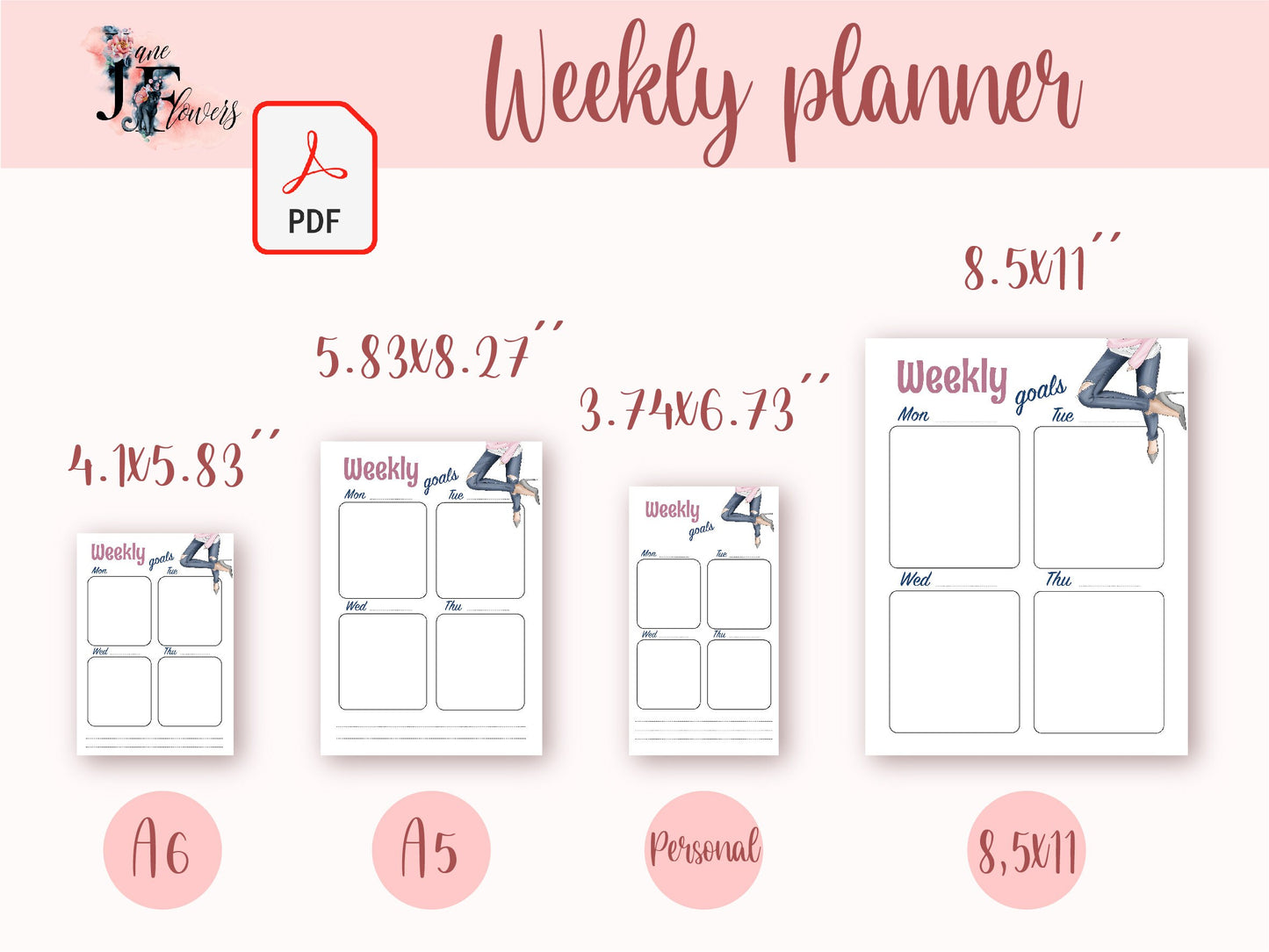 Weekly digital planner agenda, undated weekly inserts A6, A5 printable planner PDF, goodnotes templates for iPad, week on two pages