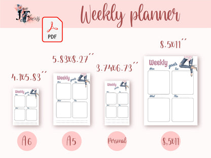 Weekly digital planner agenda, undated weekly inserts A6, A5 printable planner PDF, goodnotes templates for iPad, week on two pages