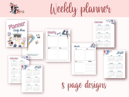 Weekly digital planner agenda, undated weekly inserts A6, A5 printable planner PDF, goodnotes templates for iPad, week on two pages