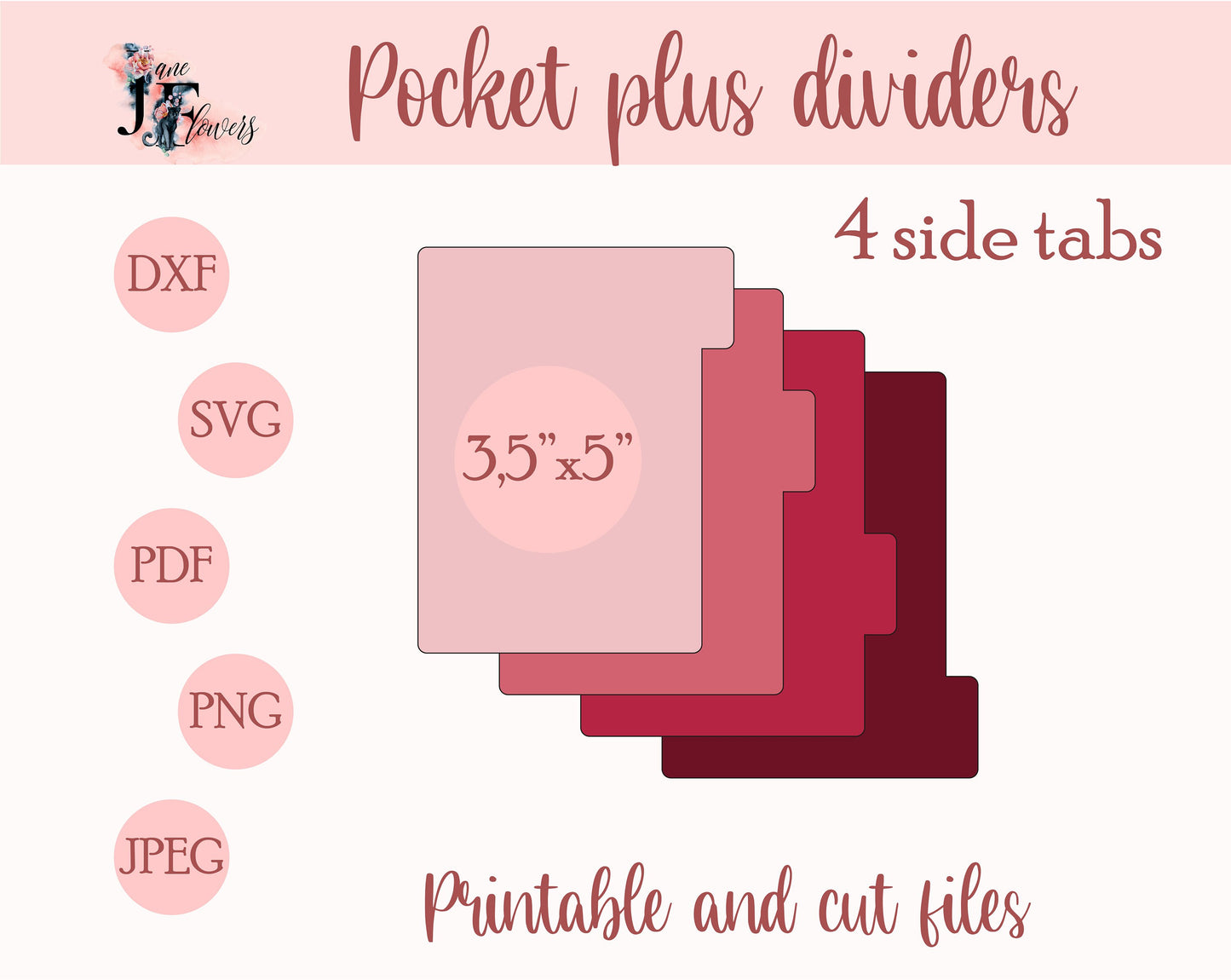 Pocket plus dividers templates SVG, planner dividers printable PDF, downloadable planner tabs, side tabs dividers pages, divider with tabs