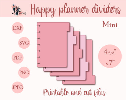 DIY dividers for Mini Happy planner, divider pages for Happy planner mini, discbound dividers for Cricut, tabs templates SVG, PDF