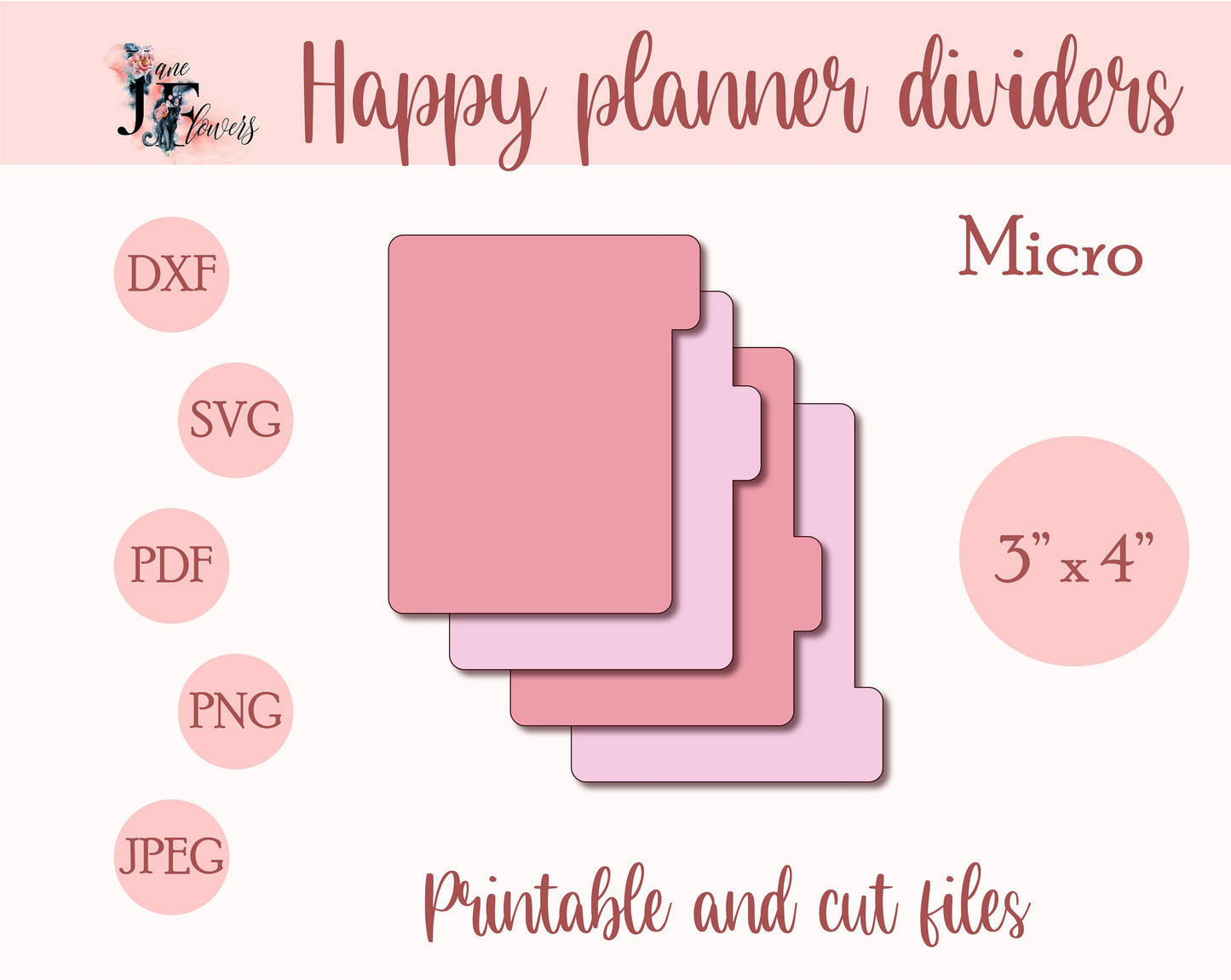 Micro Happy Notes dividers, Happy planner side tabs SVG, divider pages, tabbed dividers, Happy planner tabs templates, cut journal tabs PDF