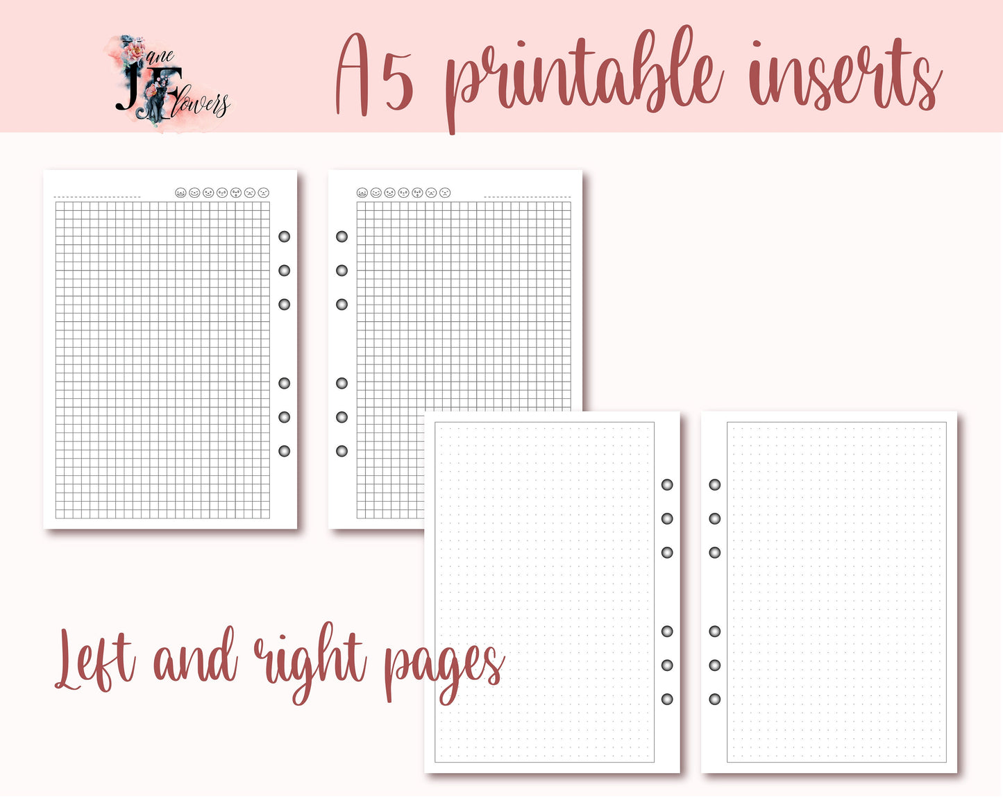 A5 minimalist planner notes pages printable PDF | lined, grid, dotted notes page | 6 ring planner inserts | A5 notes templates | printables