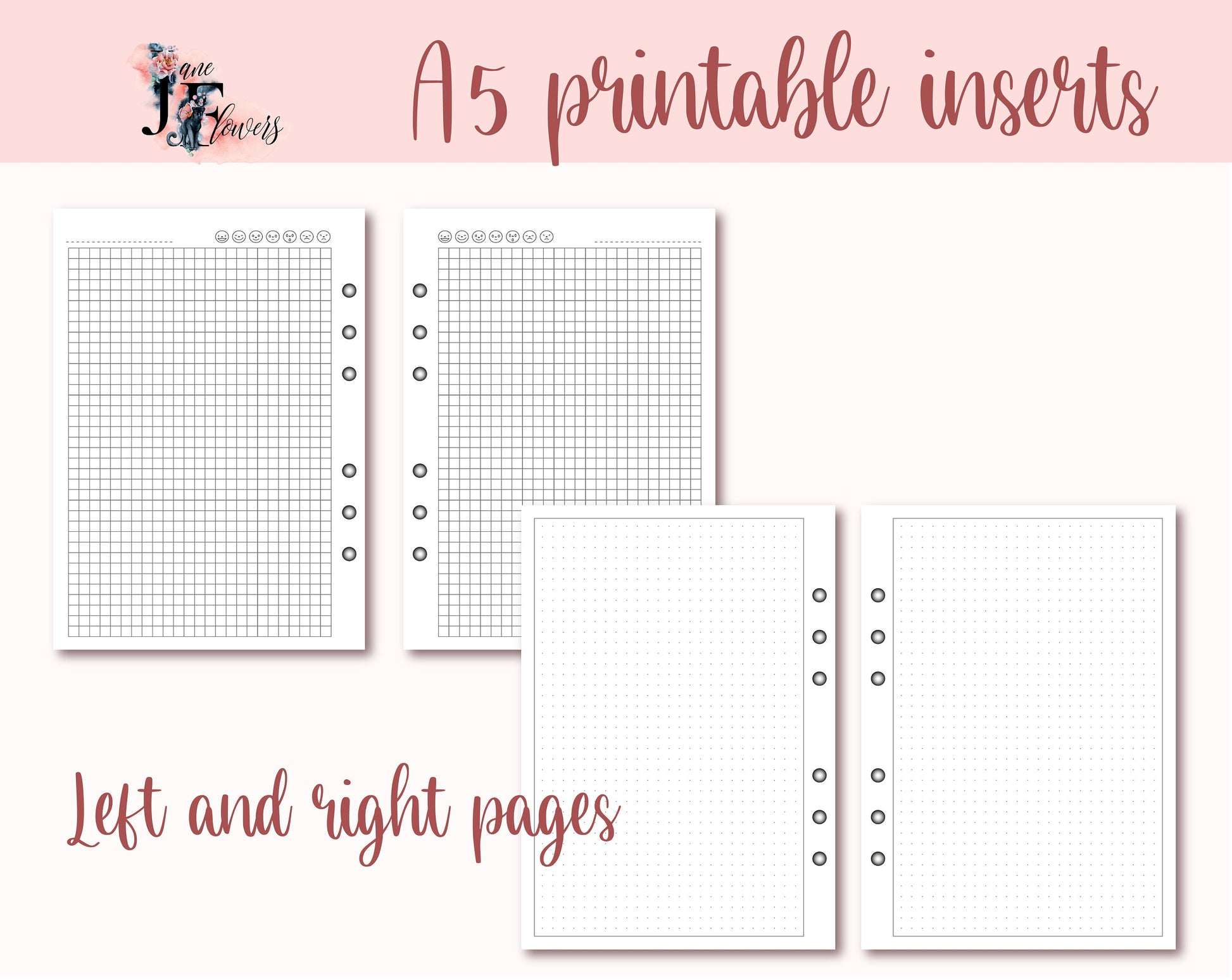 A5 minimalist planner notes pages printable PDF | lined, grid, dotted notes page | 6 ring planner inserts | A5 notes templates | printables