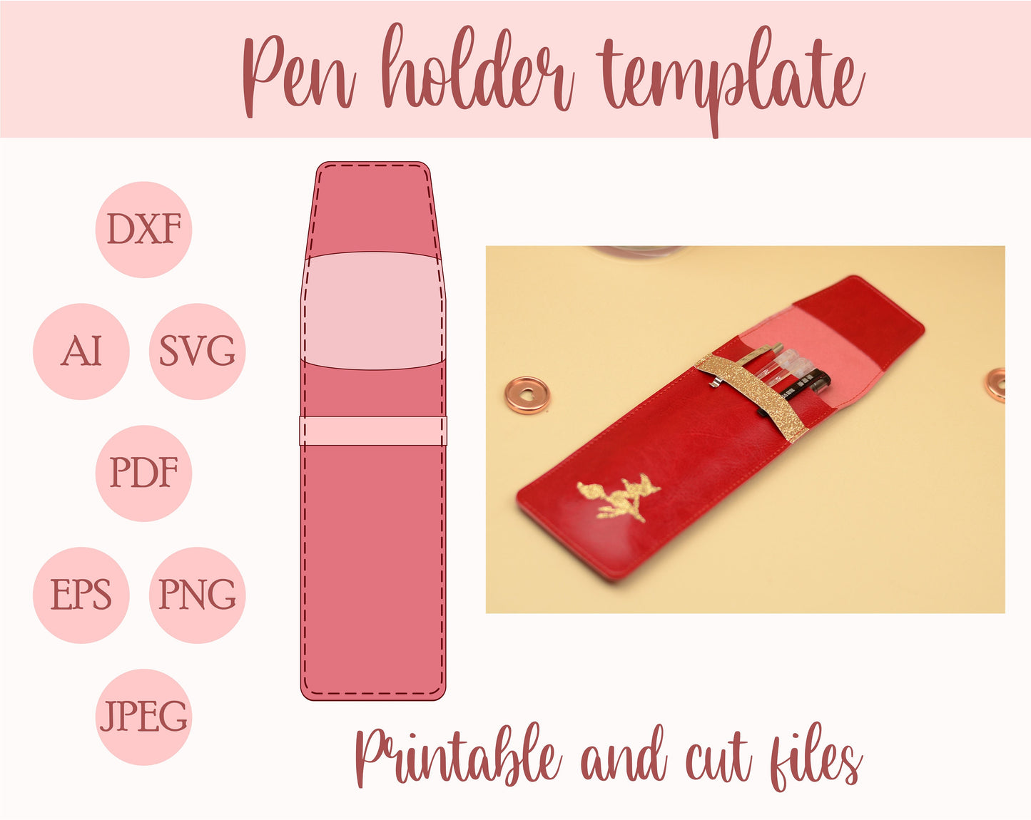 Cute pen holder template, pencil sleeve pattern, marker pouch SVG, DIY planner accessories, pen pocket, pen case, pen bag, pencil purse