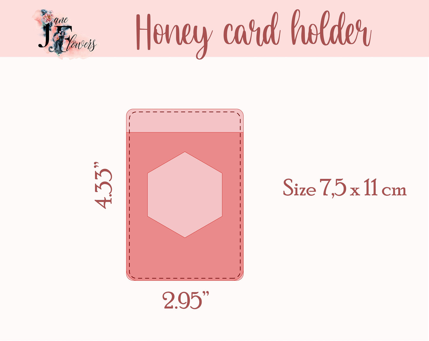 Honey business card holder, slim purse, leather wallet template, DIY vertical ID badge holder pattern, cute keychain wallet SVG for Cricut