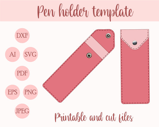 Cute pen holder template with clasp, pencil sleeve pattern, marker pouch SVG, DIY planner accessories, pen pocket, pen case, pen bag, purse