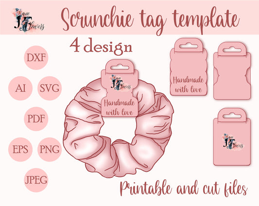 Scrunchie display card template, scrunchie tag SVG, headband holder, handmade packaging, ptintable price tag, hair tie holder, diy scrunchie