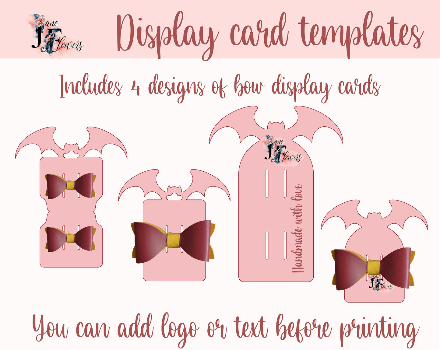 Halloween double bow card template, editable bat bow card holder bundle, hair bow bat display card pattern svg, hair clip packaging cards