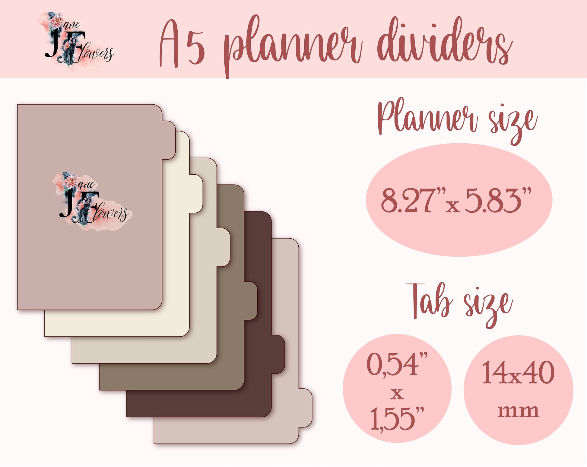 A5 tabbed planner divider pages, 6 binder divider template cut file for Cricut, printable tabs pattern SVG, PDF back to school projects