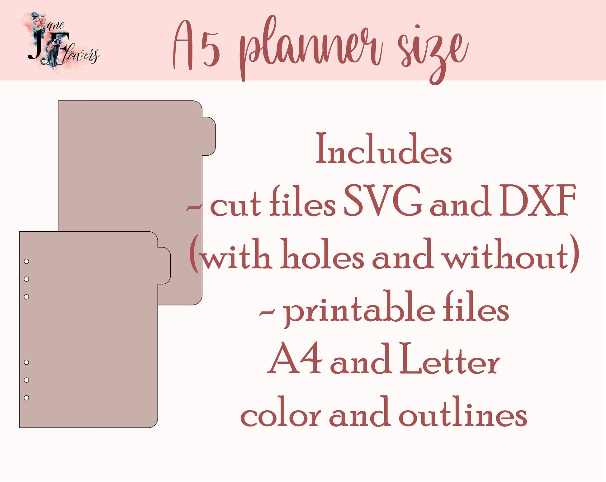 A5 tabbed planner divider pages, 6 binder divider template cut file for Cricut, printable tabs pattern SVG, PDF back to school projects