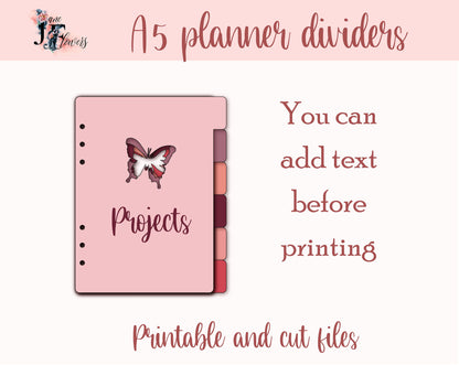 Spring A5 binder divider template cut file for Cricut, 6 tab planner divider pages, printable side tabs pattern SVG, PDF agenda accessories