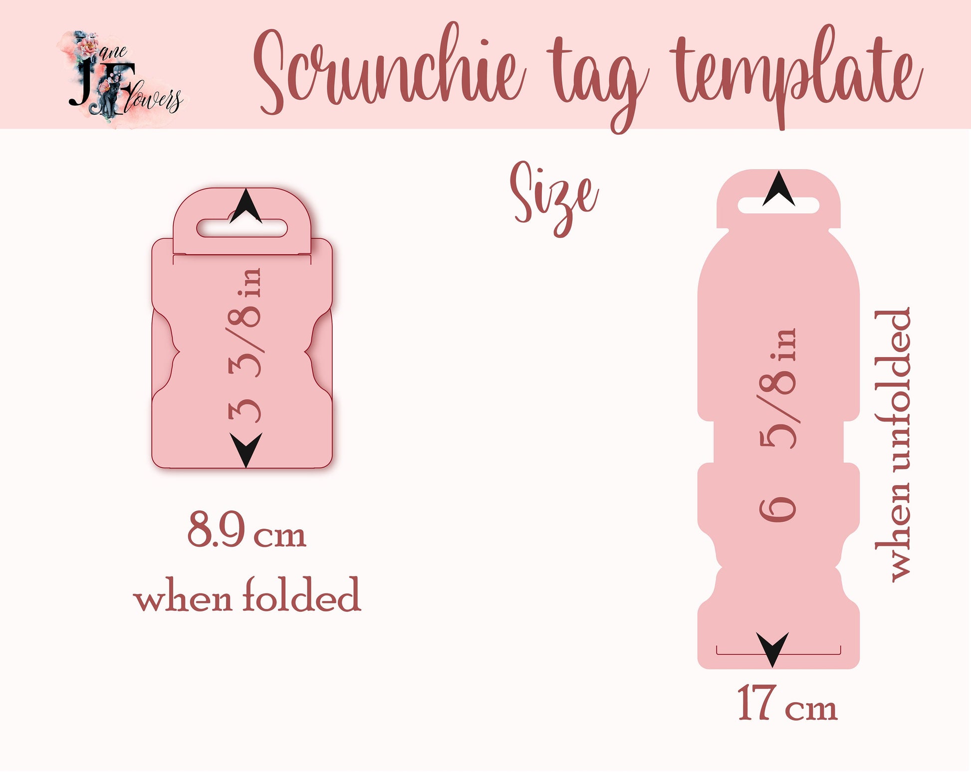 Scrunchie display card template, scrunchie tag SVG, headband holder, handmade packaging, ptintable price tag, hair tie holder, diy scrunchie