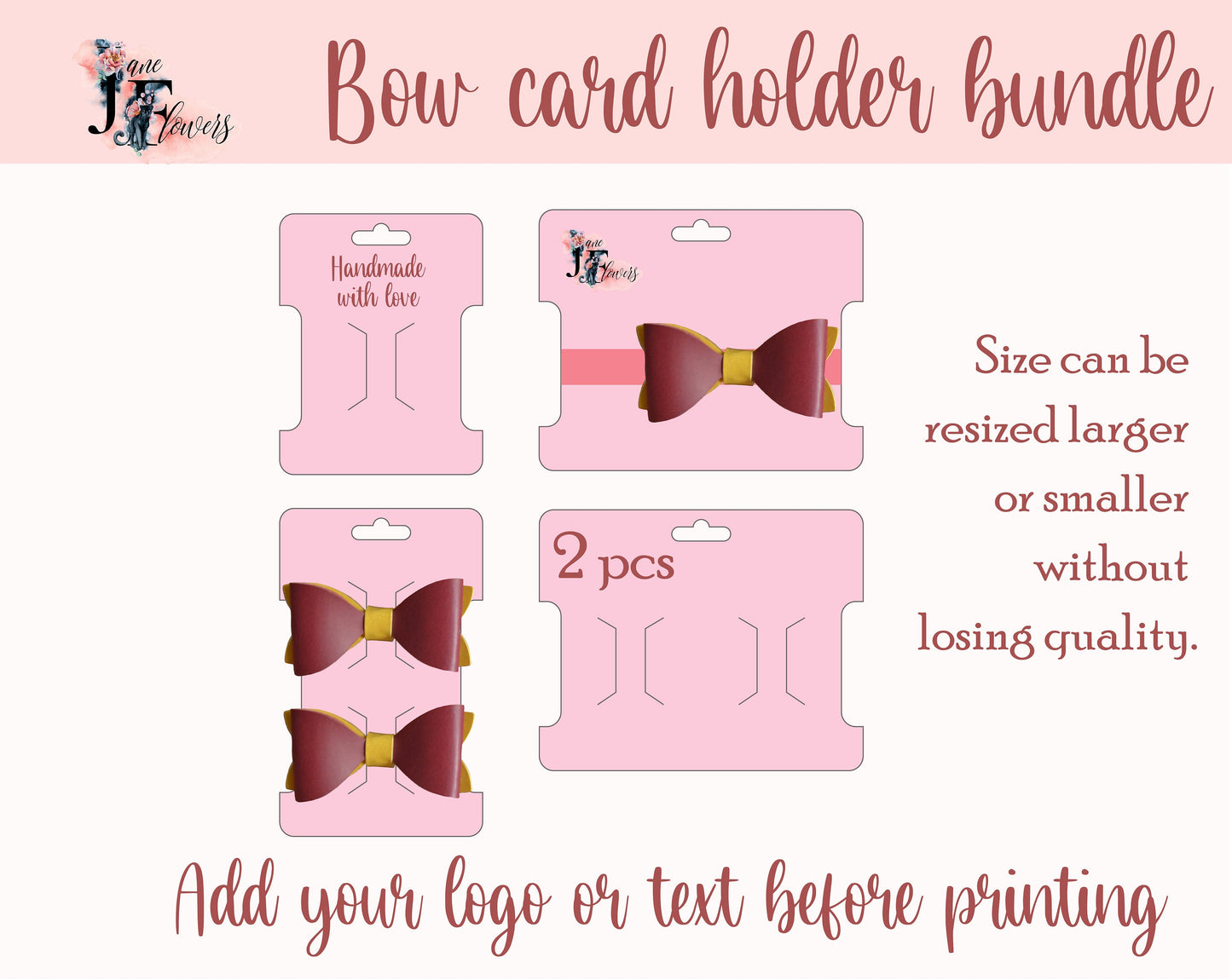 Editable bow card holder bundle, double bow card template, headband card svg, hair bow display pattern, hair clip card, cut file for cricut