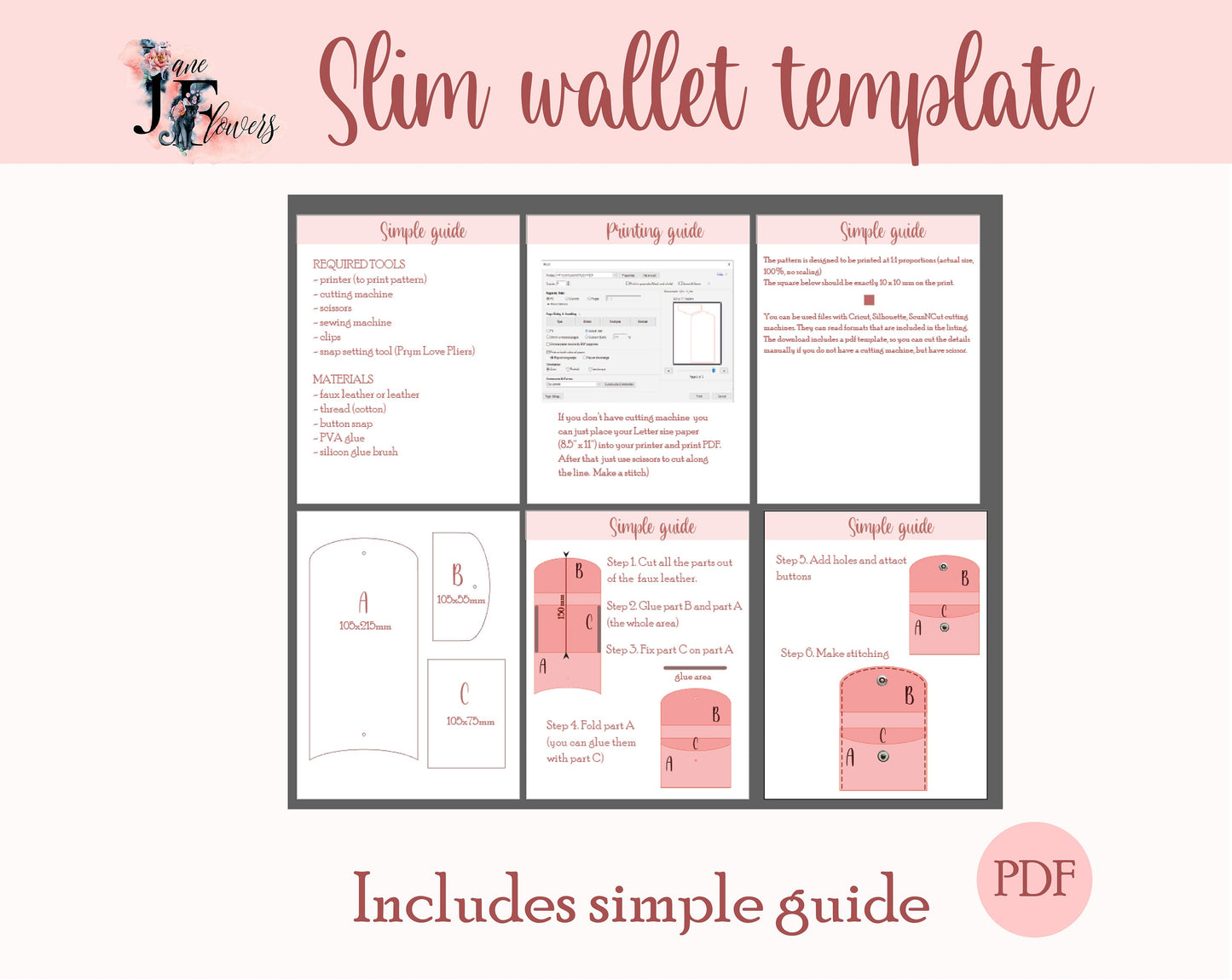 Cute slim wallet SVG template, business card holder pattern, keychain card pouch tutorial, faux leather SVG, leatherette small purse PDF