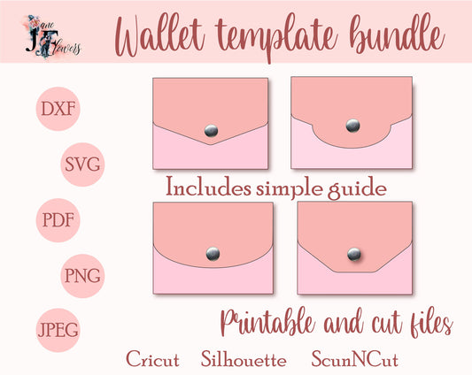 Wallet SVG bundle for cricut, slim purse template set, 4 wallet pattern kit, thin purse cut files, small wallet tutorial, pocket card holder