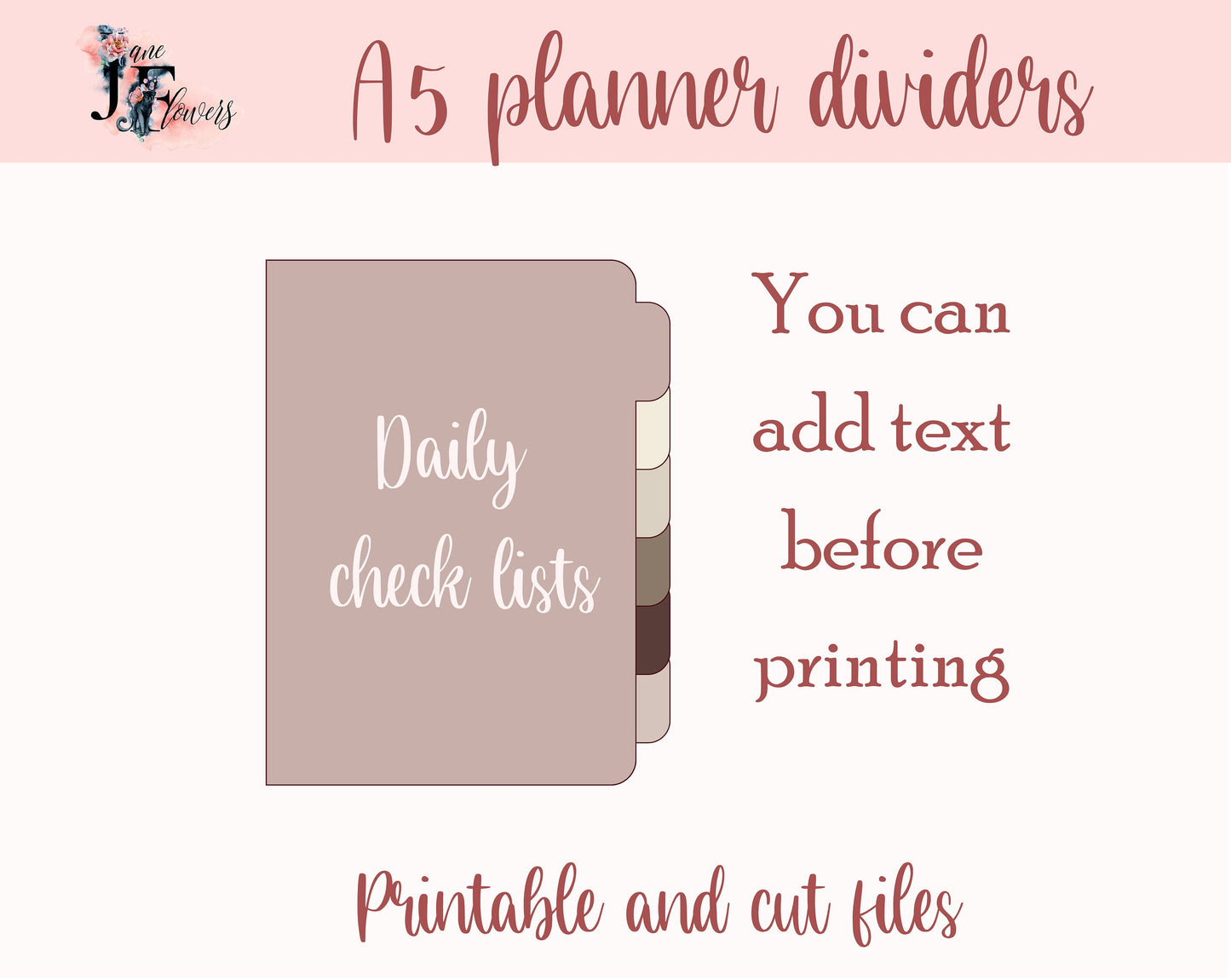 A5 tabbed planner divider pages, 6 binder divider template cut file for Cricut, printable tabs pattern SVG, PDF back to school projects