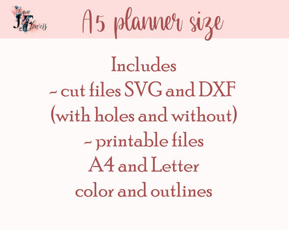 A5 tabbed planner divider pages, 6 binder divider template cut file for Cricut, printable tabs pattern SVG, PDF back to school projects